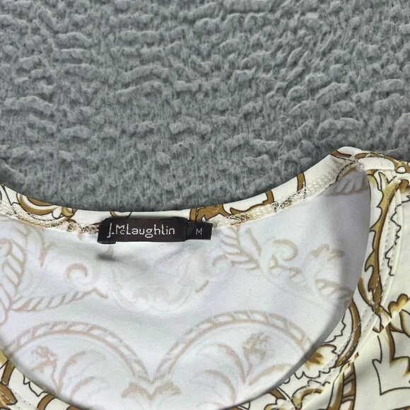 J Mclaughlin Top Womens Medium White Brown Rope Printed Catalina Cloth Casual - Picture 8 of 8